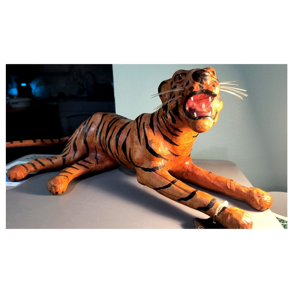 815. Vintage Leather Wrapped Bengal Tiger Sculpture
